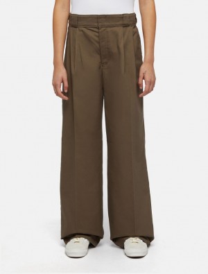 Calças De Trabalho Dickies Pleated Multi-Pocket Feminino Marrom | 27209795