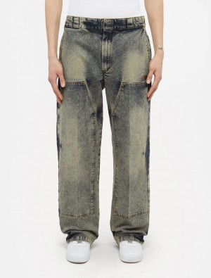 Calças Dickies Washed Denim Double Knee Masculino Azuis | 192283501