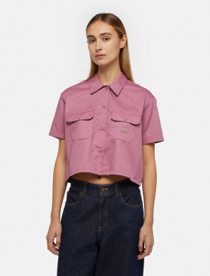 Camisas Dickies Cropped Short Sleeve Work Feminino Rosa | 132331083