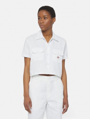 Camisas Dickies Cropped Short Sleeve Work Feminino Branco | 36455943