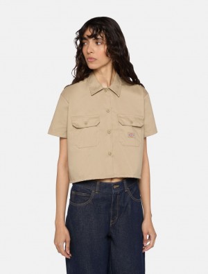 Camisas Dickies Cropped Short Sleeve Work Feminino Caqui | 334654541