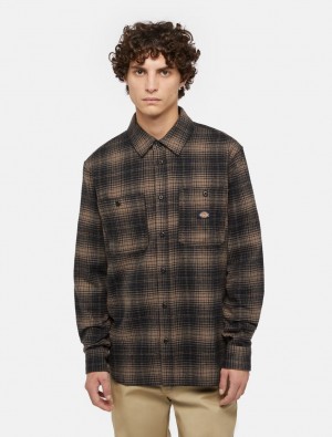 Camisas Dickies Evansville Long Sleeve Masculino Marrom | 46544530