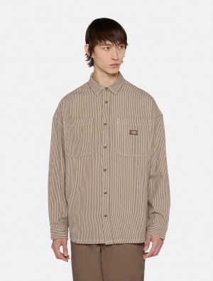 Camisas Dickies Hickory Long Sleeve Masculino Marrom | 768642753