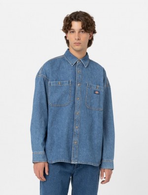 Camisas Dickies Houston Masculino Azuis | 457408079