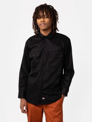 Camisas Dickies Long Sleeve Work Masculino Pretas | 116127851