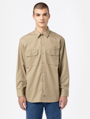 Camisas Dickies Long Sleeve Work Masculino Caqui | 973952116