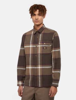 Camisas Dickies Nimmons Long Sleeve Masculino Chocolate | 85548610
