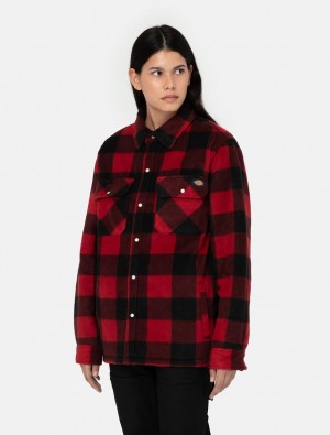 Camisas Dickies Portland Shacket Feminino Vermelhas | 20633253