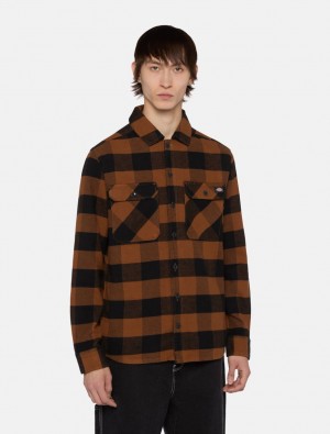Camisas Dickies Sacramento Masculino Marrom | 155719858
