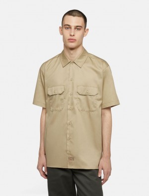 Camisas Dickies Short Sleeve Work Masculino Caqui | 355932641
