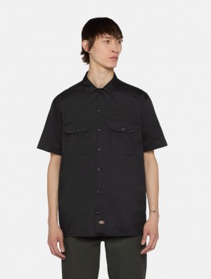 Camisas Dickies Short Sleeve Work Masculino Pretas | 249403239