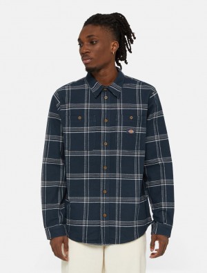 Camisas Dickies Warrenton Long Sleeve Masculino Azul Marinho | 698822951