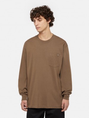 Camiseta Dickies Luray Long Sleeve Pocket Masculino Marrom | 22585259