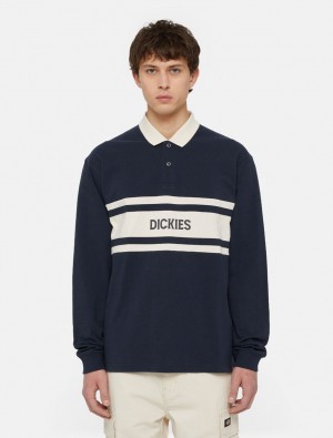 Camiseta Dickies Yorktown Long Sleeve Rugby Masculino Azul Marinho | 408650546