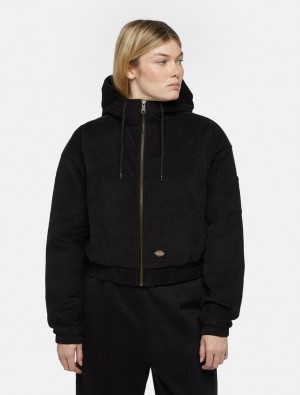 Jaquetas Dickies Corduroy Hooded Feminino Pretas | 576735893
