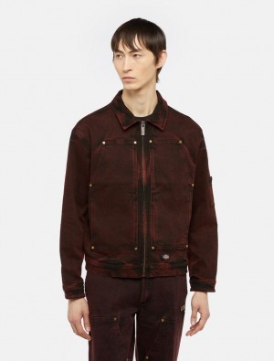 Jaquetas Dickies Washed Denim Eisenhower Masculino Vermelhas | 235840258
