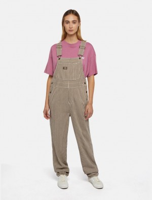 Macacão Dickies Denim Classic Hickory Stripe Bib Feminino Marrom | 393582811