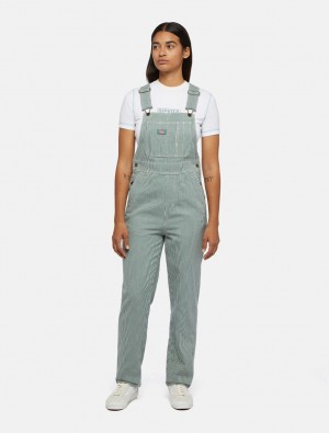 Macacão Dickies Denim Classic Hickory Stripe Bib Feminino Verdes | 348560854