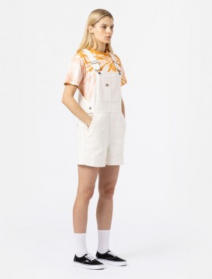 Macacão Dickies Duck Canvas Short Bib Feminino Branco | 261668065
