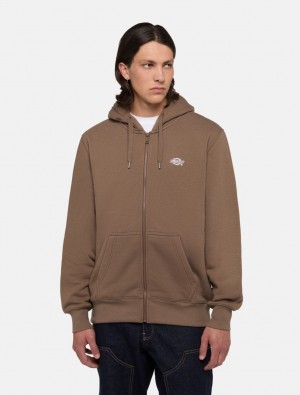 Moletom com Capuz Dickies Summerdale Full-Zip Masculino Marrom | 913521961