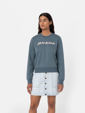 Moletons Dickies Heavyweight Wordmark Crew Neck Fleece Feminino Azuis | 277540829