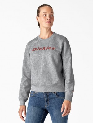 Moletons Dickies Heavyweight Wordmark Crew Neck Fleece Feminino Cinzentas | 203162155